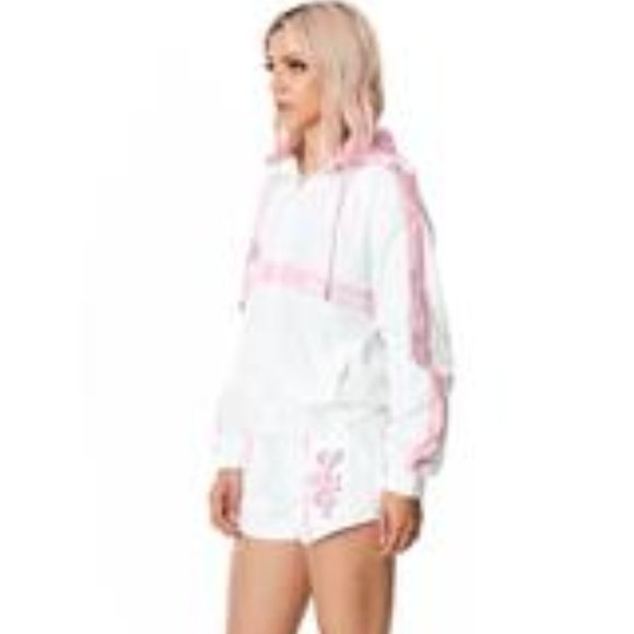 LF The Brand NWT White & Pink Logo Hooded Windbreaker Jacket Small - Picture 3 of 5